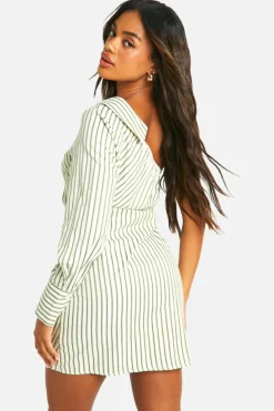 Shirt Dresses*boohoo Stripe Asymmetric Shirt Mini Dress green