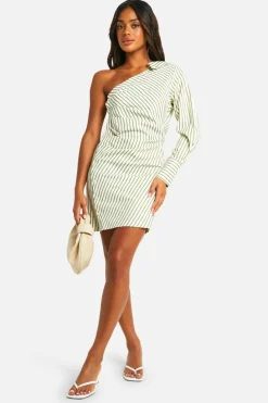 Shirt Dresses*boohoo Stripe Asymmetric Shirt Mini Dress green