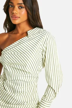 Shirt Dresses*boohoo Stripe Asymmetric Shirt Mini Dress green