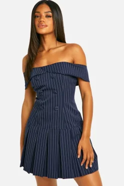 Skater Dresses|Suits & Tailoring*boohoo Stripe Bardot Tennis Skirt Dress navy