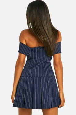 Skater Dresses|Suits & Tailoring*boohoo Stripe Bardot Tennis Skirt Dress navy
