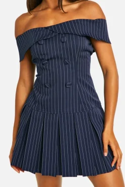 Skater Dresses|Suits & Tailoring*boohoo Stripe Bardot Tennis Skirt Dress navy