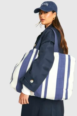 Handbags|Tote Bags*boohoo Stripe Canvas Oversized Tote Bag navy