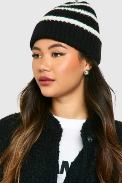 Earmuffs|Hats & Gloves*boohoo Stripe Chunky Beanie black