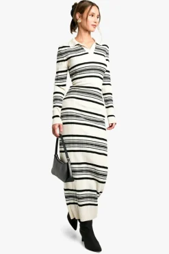Jumper Dresses|Jumper Dresses*boohoo Stripe Collared Knitted Dress cream
