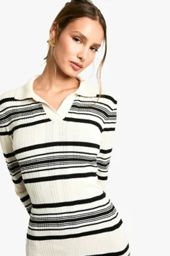 Jumper Dresses|Jumper Dresses*boohoo Stripe Collared Knitted Dress cream