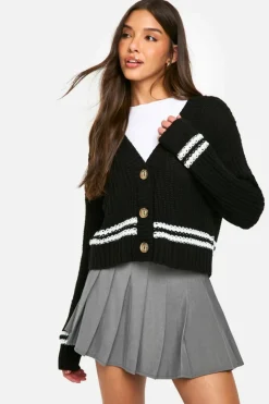 Cardigans*boohoo Stripe Detail Chunky Knitted Cardigan black