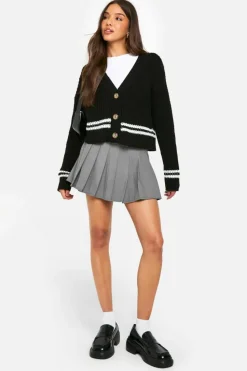 Cardigans*boohoo Stripe Detail Chunky Knitted Cardigan black