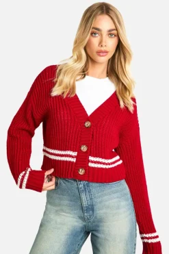 Cardigans*boohoo Stripe Detail Chunky Knitted Cardigan red