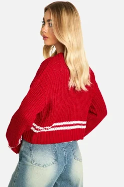 Cardigans*boohoo Stripe Detail Chunky Knitted Cardigan red