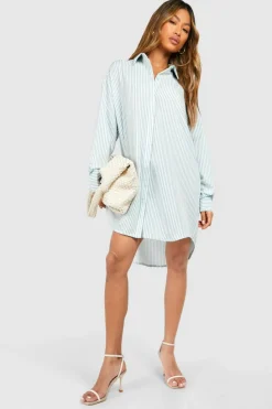 Shirt Dresses*boohoo Stripe Dropped Shoulder Shirt Dress blue