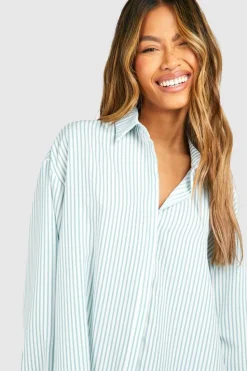 Shirt Dresses*boohoo Stripe Dropped Shoulder Shirt Dress blue