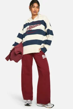 Oversized Jumpers|Jumpers*boohoo Stripe Embroidered Athletics Oversized Knitted Hoody navy
