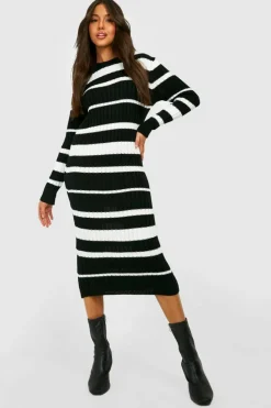 Midi Dresses|Jumper Dresses*boohoo Stripe Knitted Midi Dress black