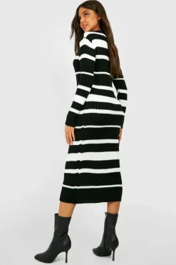 Midi Dresses|Jumper Dresses*boohoo Stripe Knitted Midi Dress black