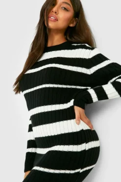 Midi Dresses|Jumper Dresses*boohoo Stripe Knitted Midi Dress black