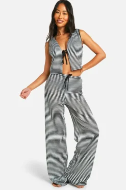 Knitted Co-Ords|Beachwear*boohoo Stripe Knitted Top & Trouser Beach Co-ord black
