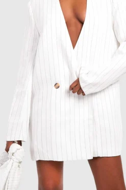 Blazer Dresses*boohoo Stripe Oversized Collarless Blazer Dress white