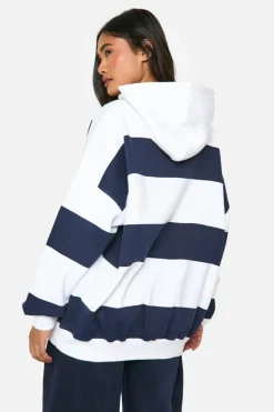 Up To 80% Off Winter Warmers|Athleisure*boohoo Stripe Oversized Hoodie navy