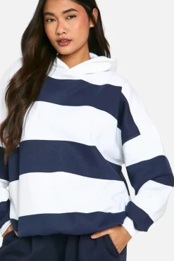 Up To 80% Off Winter Warmers|Athleisure*boohoo Stripe Oversized Hoodie navy