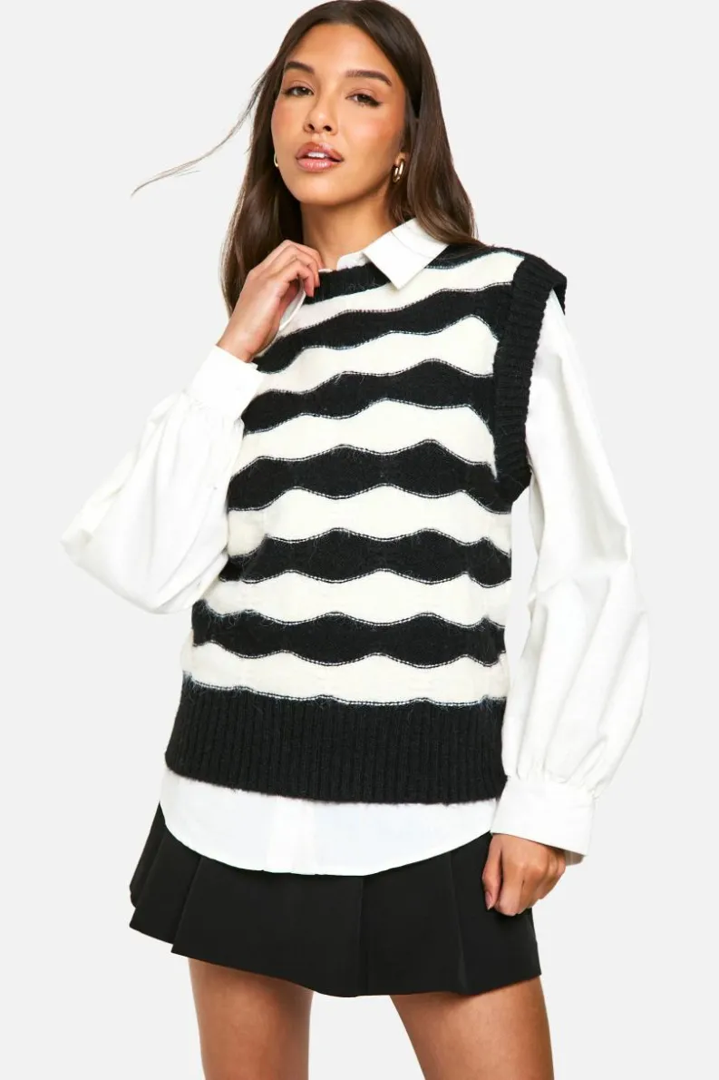 Jumpers*boohoo Stripe Oversized Knitted Tank Top mono