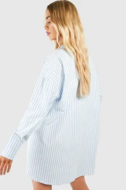 Shirt Dresses*boohoo Stripe Oversized Shirt Dress blue