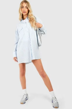 Shirt Dresses*boohoo Stripe Oversized Shirt Dress blue