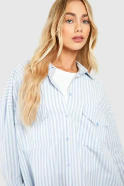 Shirt Dresses*boohoo Stripe Oversized Shirt Dress blue