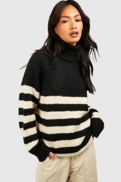 Oversized Jumpers*boohoo Stripe Roll Neck Jumper black