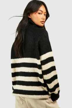 Oversized Jumpers*boohoo Stripe Roll Neck Jumper black