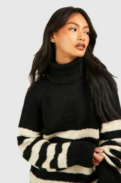Oversized Jumpers*boohoo Stripe Roll Neck Jumper black