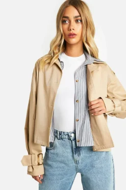 Up To 80% Off Winter Warmers|Trench Coats*boohoo Stripe Shirt Detail Short Trench Coat stone