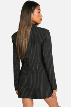 Blazer Dresses*boohoo Stripe Skirt Blazer Dress black