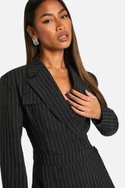 Blazer Dresses*boohoo Stripe Skirt Blazer Dress black