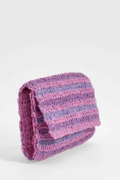 Handbags|Clutch Bags*boohoo Stripe Straw Clutch Bag purple