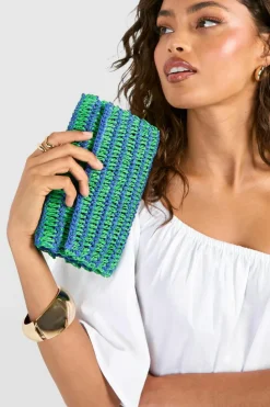 Handbags|Clutch Bags*boohoo Stripe Straw Clutch Bag green