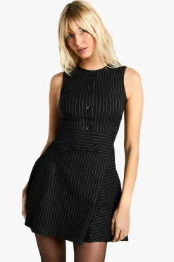 Skater Dresses*boohoo Stripe Tailored Skater Dress black
