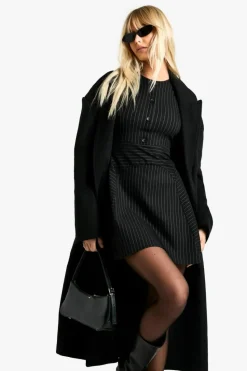 Skater Dresses*boohoo Stripe Tailored Skater Dress black