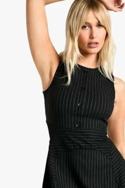 Skater Dresses*boohoo Stripe Tailored Skater Dress black