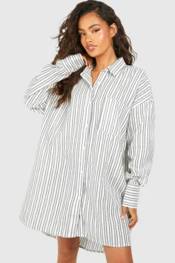 Shirt Dresses*boohoo Stripe Ultimate Oversized Shirt Dress black