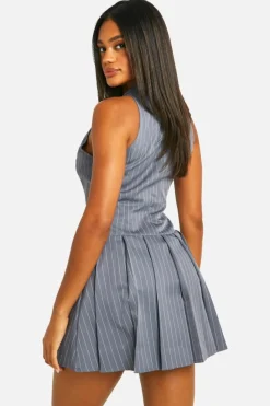 Skater Dresses*boohoo Stripe Waistcoat Tennis Skirt Dress charcoal