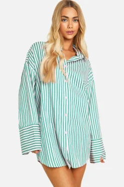 Shirt Dresses*boohoo Stripe Wide Sleeve Shirt Dress pink