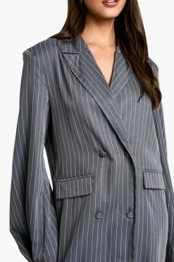 Blazer Dresses|Mini Dresses*boohoo Stripe Woven Pocket Front Oversized Blazer Dress charcoal