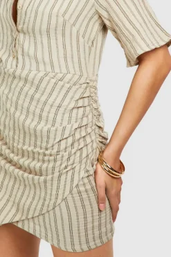 Shirt Dresses|Wrap Dresses*boohoo Stripe Wrap Short Sleeve Shirt Dress stone