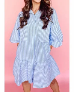 Shirt Dresses*Azura Exchange Striped Button-Down Shirt Dress Multi