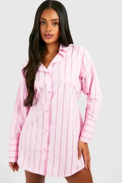 Shirt Dresses*boohoo Striped Cinched Waist Shirt Dress pink