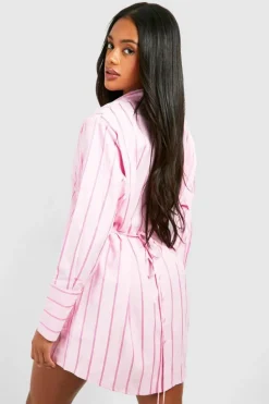 Shirt Dresses*boohoo Striped Cinched Waist Shirt Dress pink