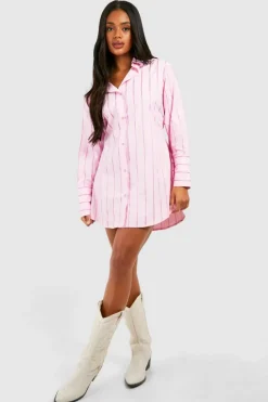 Shirt Dresses*boohoo Striped Cinched Waist Shirt Dress pink