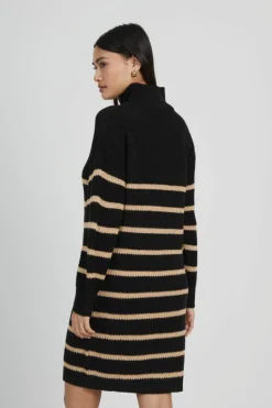 Jumper Dresses|Jumper Dresses*Brave Soul Striped Knitted Half Zip Mini Dress Black