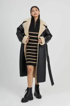 Jumper Dresses|Jumper Dresses*Brave Soul Striped Knitted Half Zip Mini Dress Black